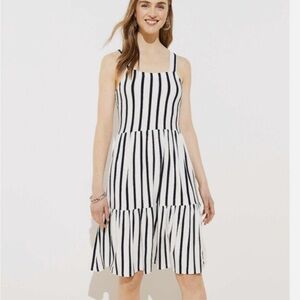 LOFT Black and White Tiered Ruffled Sundress